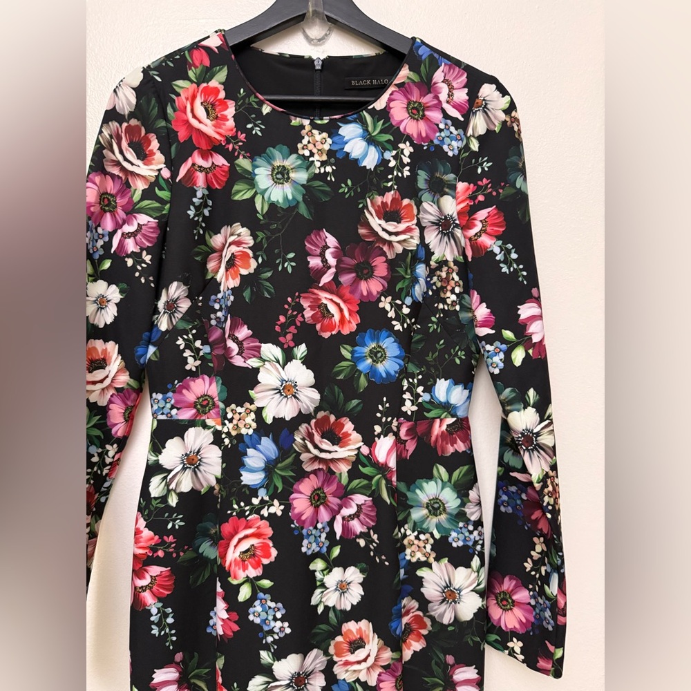 Black Halo Dress Lively Mini Black Floral Lined Sz 4 - Picture 3 of 10